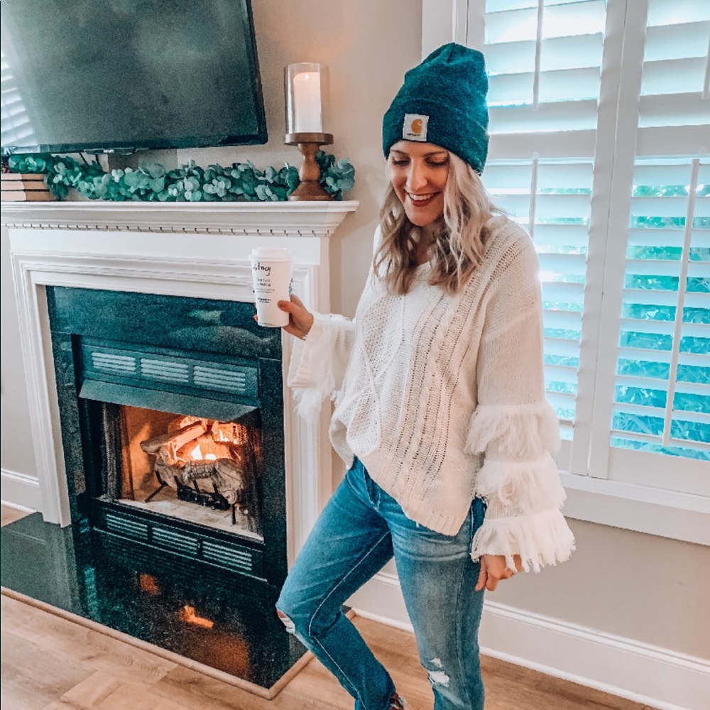 White fringe sweater